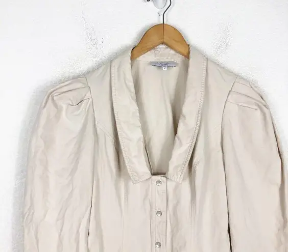 Revolve L'Academie The Coco Mini Dress XS Beige Puff Sleeves Snap Buttons