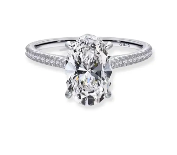 Sterling Silver SIZE 7 925 Oval Emerald Cut CZ Wedding Engagement Ring