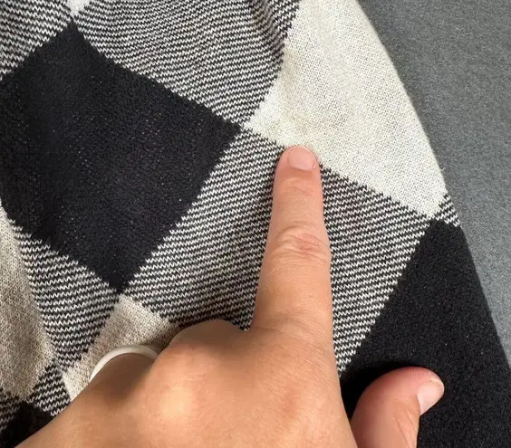 Lands' End  Womens Black Buffalo Check Open Front Sweater Cardigan Large Petite LP - Image 3