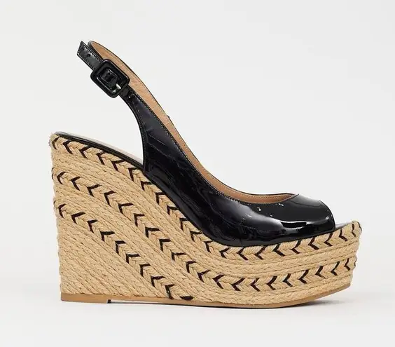 Valentino Garavani Valentino patent leather chevron espadrille slingback wedge sandal IT 38 US 8