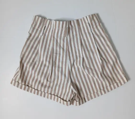 Mine Women's PaperBag Tan Stiped Shorts Size Large White