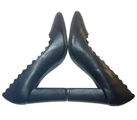 Crown Vintage Willow Black Leather Retro Scalloped Block Heel Pump Womens Size 9