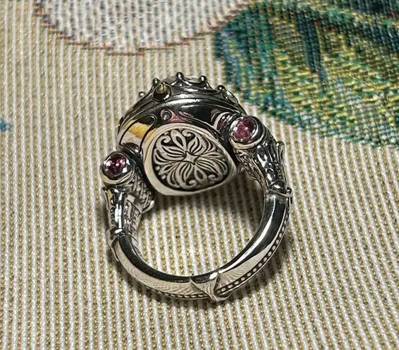 Konstantino Sterling Silver & 18K Gold Mother of Pearl & Pink Tourmaline Ring Size 6