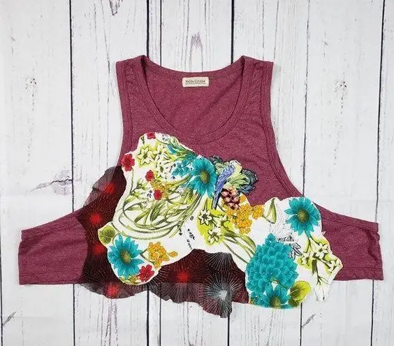 Valija Gitana Cropped Tank Top Standard Size Sleeveless Embroidered Floral