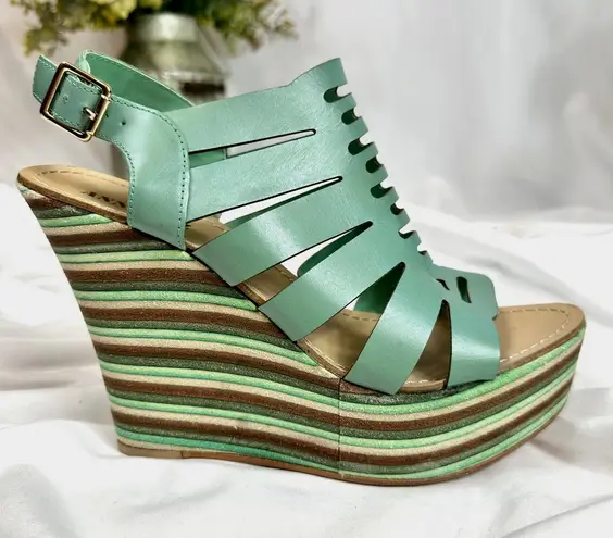 Anna Luz Leather Open Toe Wedge Sandals Handmade Brazil 10 Green