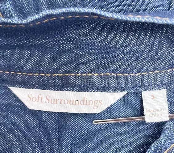 Soft Surroundings Peggy Distressed Denim Blue Blouse Shacket Topper Size Small