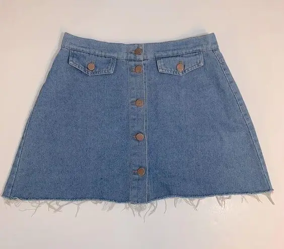 Ciminy Paris Button Down Raw Hem Denim Skirt Size Small