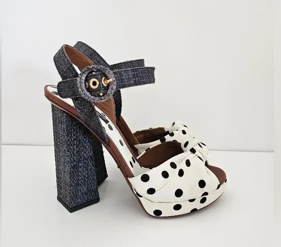 Dolce & Gabbana $965 Knotted Polka-dot Cady Sandals In White Size 38.5