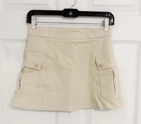 Japanese Kawaii Y2K Cream Ivory Pocketed Pink Button Mini Skirt Skorts Size XS