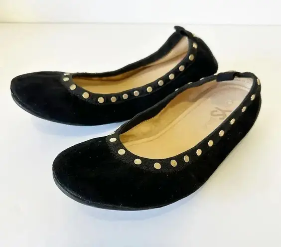 YOSI SAMRA Womens Size 7 Black Suede Gold Studded Foldable Ballet Flats