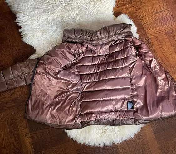 Brown lightweight down puffer jacket large stand collar copper brown warm