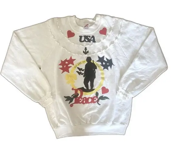 Jerzees Vintage 80s  USA HERO Custom Ruffle Crew Neck Sweater