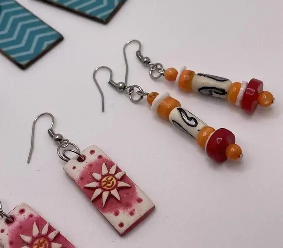 Lot Of 4 Costume Earrings Pierced Dangle Drop Handmade Hand Crafted