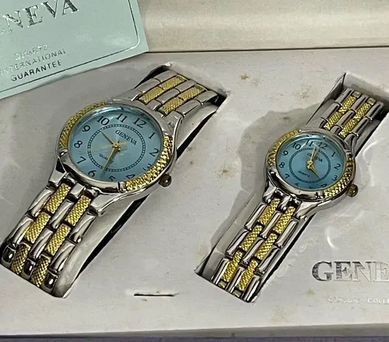 Geneva Classic Collection His Hers Watch Set Estate Item Gold Silver Tone New