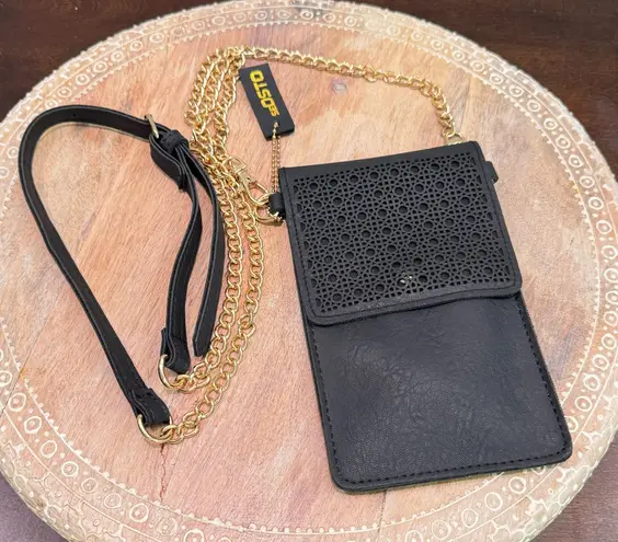 SeOSTO Black Leather Crossbody Bag Stadium Travel Purse Cell Phone Wallet