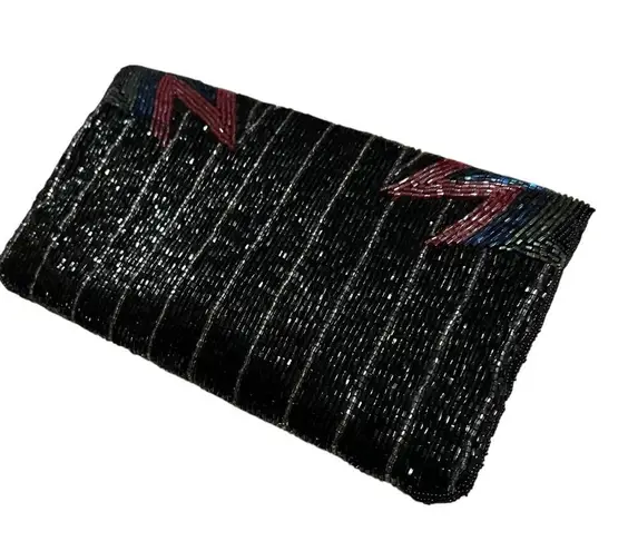 Vintage ADG Beaded Chevron Clutch – 80s/90s Rainbow Glam Black