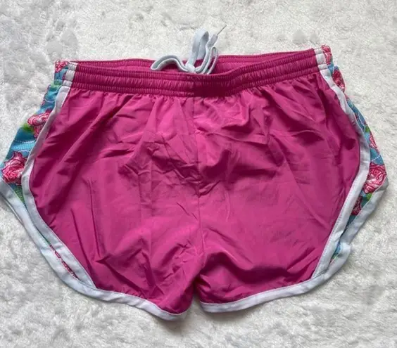 Simply Southern  Women's Pink Rose Pattern Drawstring Running Shorts‎ Size Small