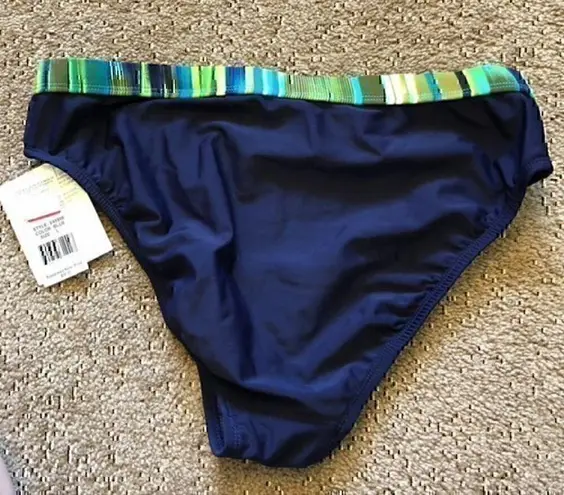 NEW NWT 24TH OCEAN Navy Blue Green Stripe High Waisted Waist Bikini Bottom Large