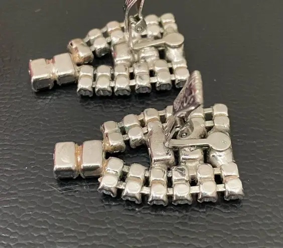 Vintage Signed PAT 1967965 Black/Clear Pave Rhinestones Clip On Earrings 11.0g Black