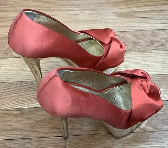 Wild Pair Metallic Platform Satin 'Carina' Heels - Size 6