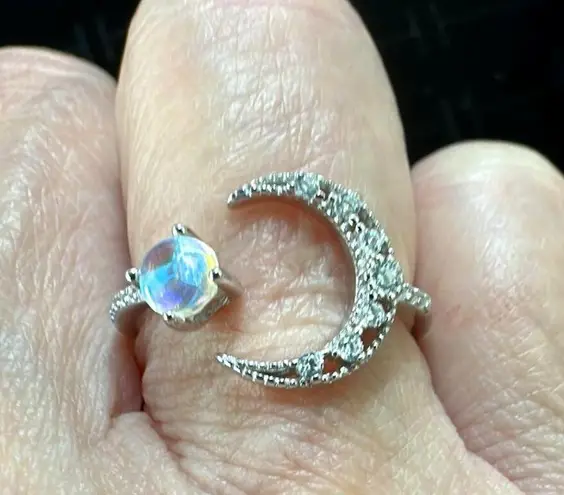Inlaid Moonstone Moon and Earth Ring One Size