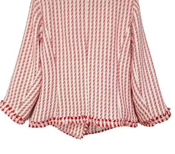 G By Giuliana Houndstooth Orange & White 3/4 sleeve Fringe Blazer Women Med NWOT