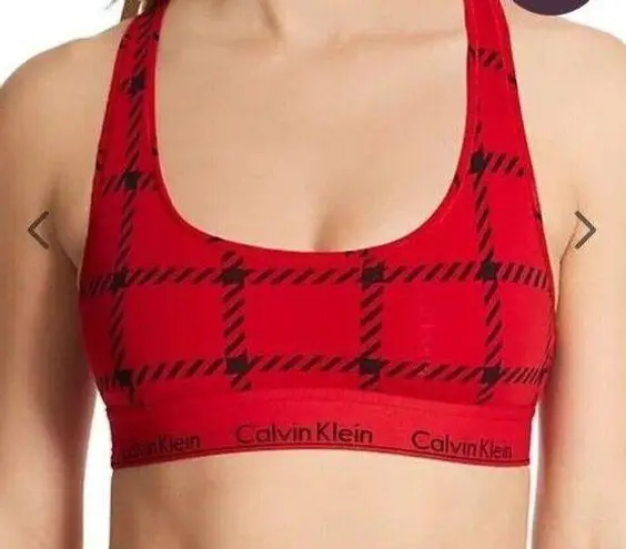 Calvin Klein  Women's Unlined Bralette Red Black Plaids Sports Bra Size XS