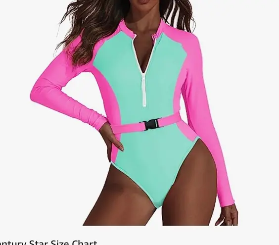 Century Star High Cut Long Sleeve one piece Rash Guard Tummy Control Surfing Zipper