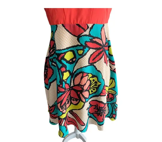 Judith March Stunning open back dress, orange top with bright floral skirt