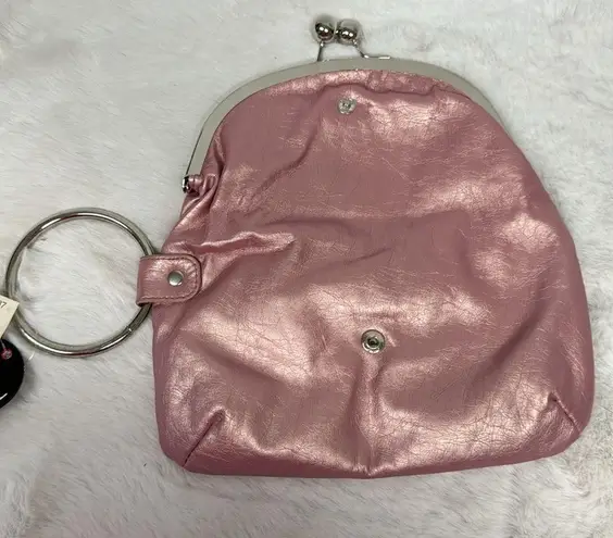 Lulu metallic pink clutch wristlet NWT silver metal o ring for wrist