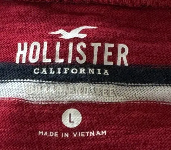 Hollister  Large Cropped Boyfriend Tee-Shirt Top Striped Long Sleeve Oversized