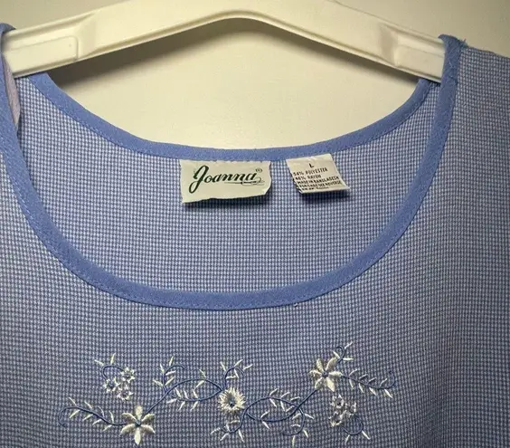 🦋Women’s Vintage Grandmacore Baby Blue Check Tank Dress w Floral Appliqué Large