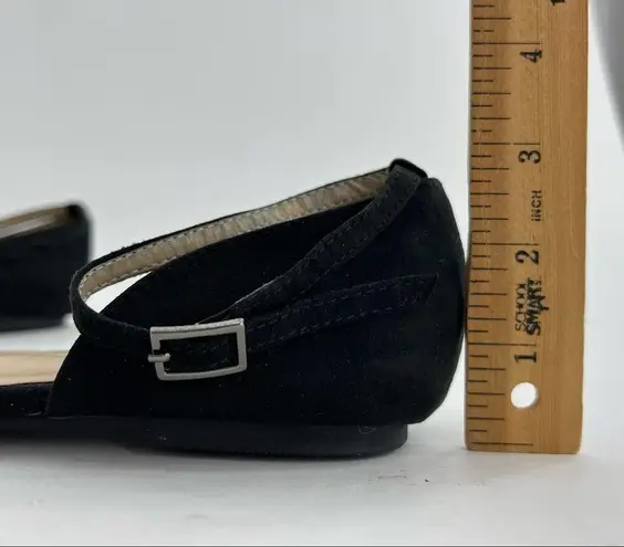 JustFab  (6.5) Meena Black faux Suede Pointed Toe Ankle Strap D’Orsay Flats Shoes