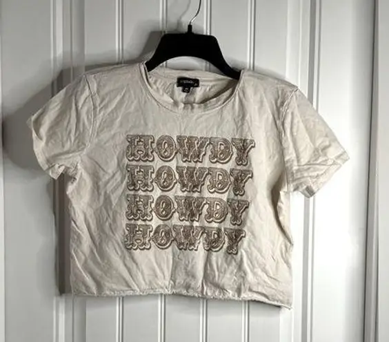 Brown Western Originality Howdy Crop Top Tshirt Size Medium Tan