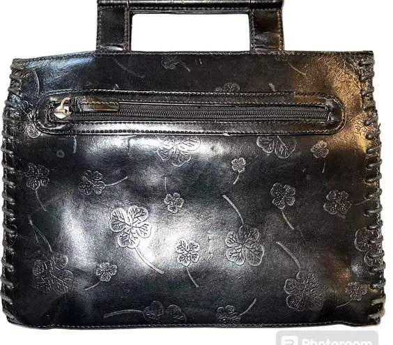 Vintage Mark Chantal MC Unisex Satchel Handbag Four Leaf Clover Design Black