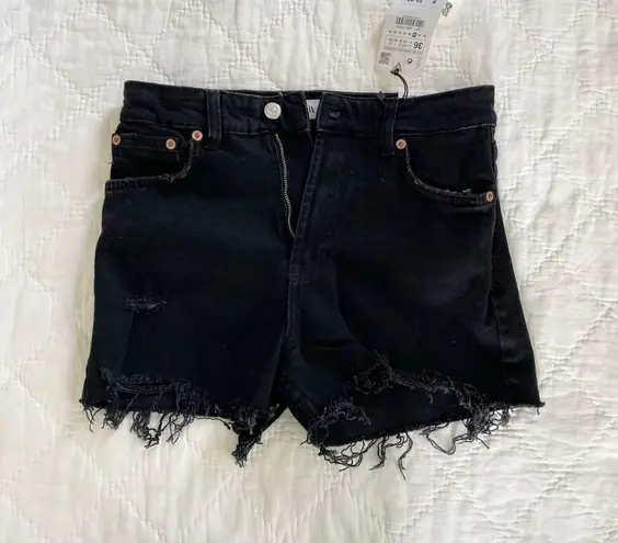 ZARA High Rise Ripped Jean Shorts