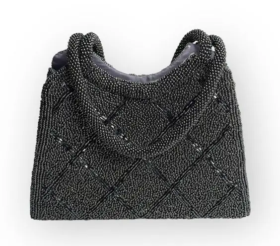 Vintage 50ās: Magid 𣓠Mini Beaded Top Handle Handbag Evening Bag 𣓠Black š£“