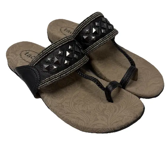 TAOS Sandals Women's 10 Pewter Genie BOHO Studded Beaded Metallic Comfort Luxury