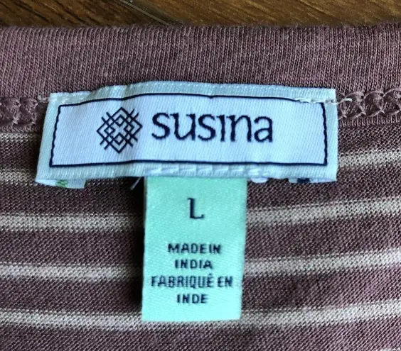 Susina Square Neck Striped Tshirt L Size L