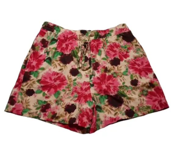 BCBGMAXAZRIA  Shorts Womens Medium Pink Floral High Waisted Linen Pockets