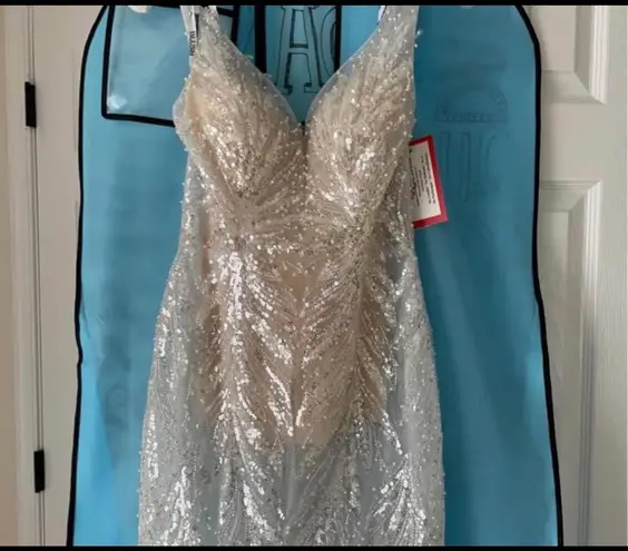 Blush Prom Blush By Alexia Ivory And Nude With Gold Accents On Bodice And Stunning Sequin Gown,