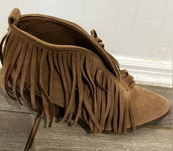 Beast Fashion Tan Western Style Suede Fringe Booties