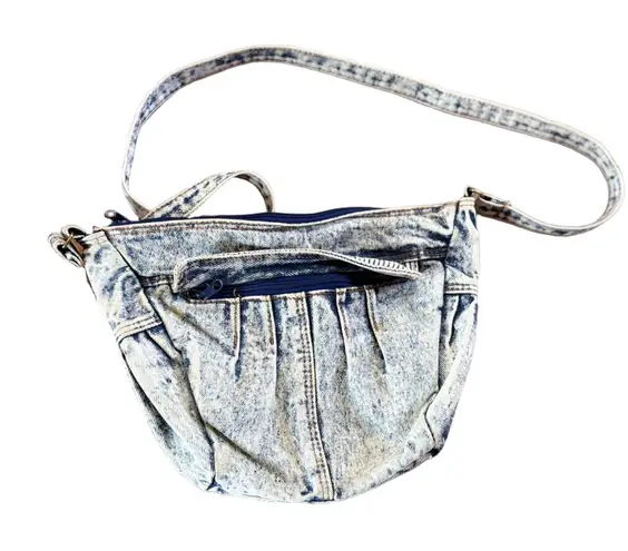 Vintage 1980s Acid Wash Denim Crossbody Bag Y2K Retro Blue