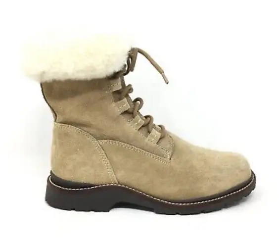 L.L.Bean Tan Suede Shearling Boots Size 10 Fisherman Core B77 Tan