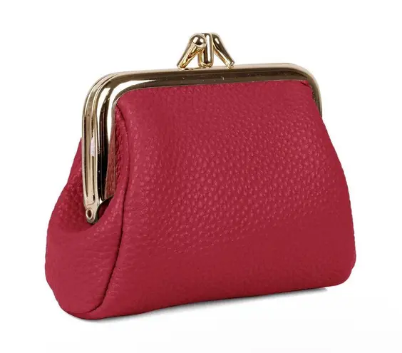 Triple Frame Vegan Leather Coin Purse NWOT Red