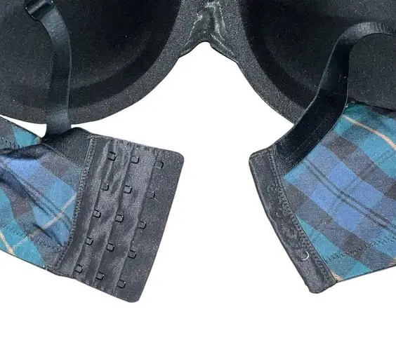 Cacique Boost Plunge Bra With Lace Stella Plaid Dark Denim 50D Push Up Underwire