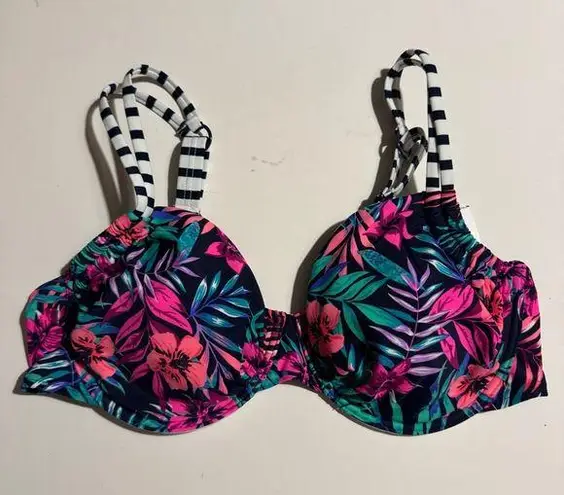 Venice Beach 38C Underwire Tropical Palm Floral Bikini Top Pink Size undefined