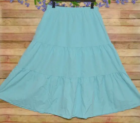 None Mint Green Women's Pull On A-Line Tiered Maxi Skirt Size 2XL Gypsy Boho Western