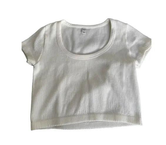 Arizona Jeans Arizona Jean Co White Ribbed Short Sleeve Square Neck Crop Top Womens L