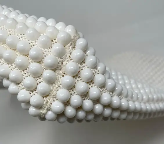 Vintage La Regale White Plastic Pearl Beaded Handbag Purse 60s Regency MCM
